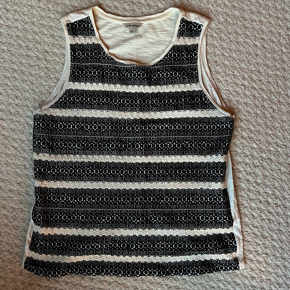 Lucky Brand Black and White Crochet Patterned Vest - L